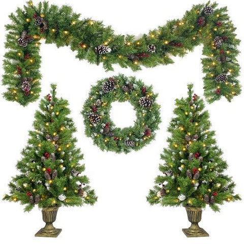 Pre-lit Christmas Tree Artificial Christmas 4-piece Set With LED Lights