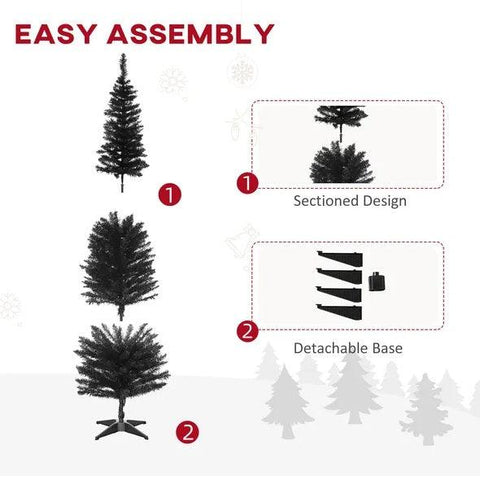 6 Ft Artificial Pencil Christmas Tree, Slim Xmas Tree With 390 Realistic Branch Tips And Plastic Stand, Black