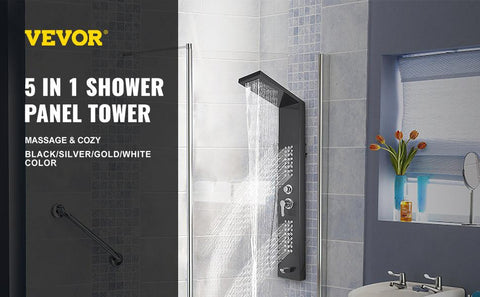 VEVOR  LED Light Shower Panel System Waterfall Rain Shower Faucet SPA Massage Jets Tub Shower With Bidet Bath Taps For Bathroom