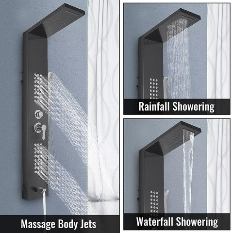 VEVOR  LED Light Shower Panel System Waterfall Rain Shower Faucet SPA Massage Jets Tub Shower With Bidet Bath Taps For Bathroom