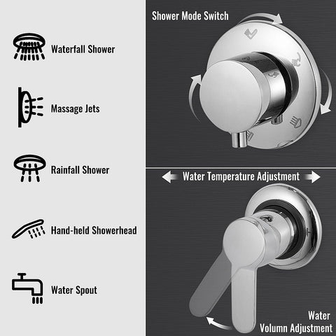 VEVOR  LED Light Shower Panel System Waterfall Rain Shower Faucet SPA Massage Jets Tub Shower With Bidet Bath Taps For Bathroom